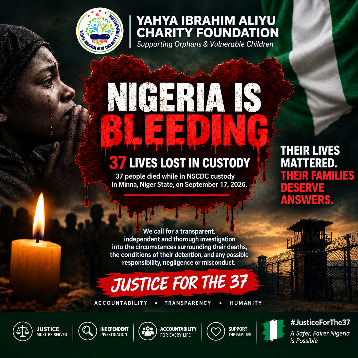 NIGERIA IS BLEEDING 37 LIVES LOST IN CUSTODY 37 people died while in NSCDC custody in Minna, Niger State, on September 17, 2026.